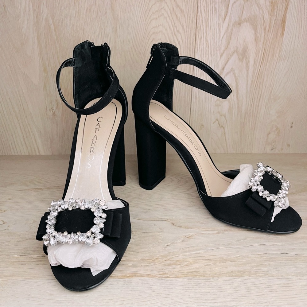 🌹 Caparros Black Pasha Embellished Block Heel Size 7